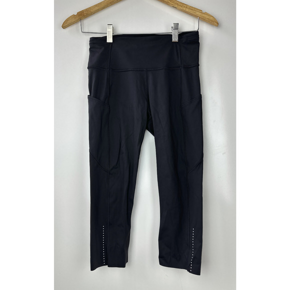 Lululemon Fast Free Crop II Nulux 19" Pants High Rise Run Wicking Black Size 6 - Picture 2 of 14